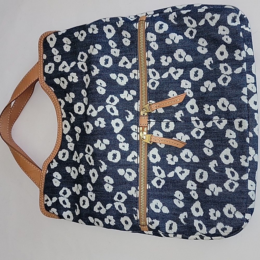 FOSSIL ERIN BLUE DENIUM CHEETAH PRINT CROSSBODY/SHOULDER BAG - Picture 3 of 16